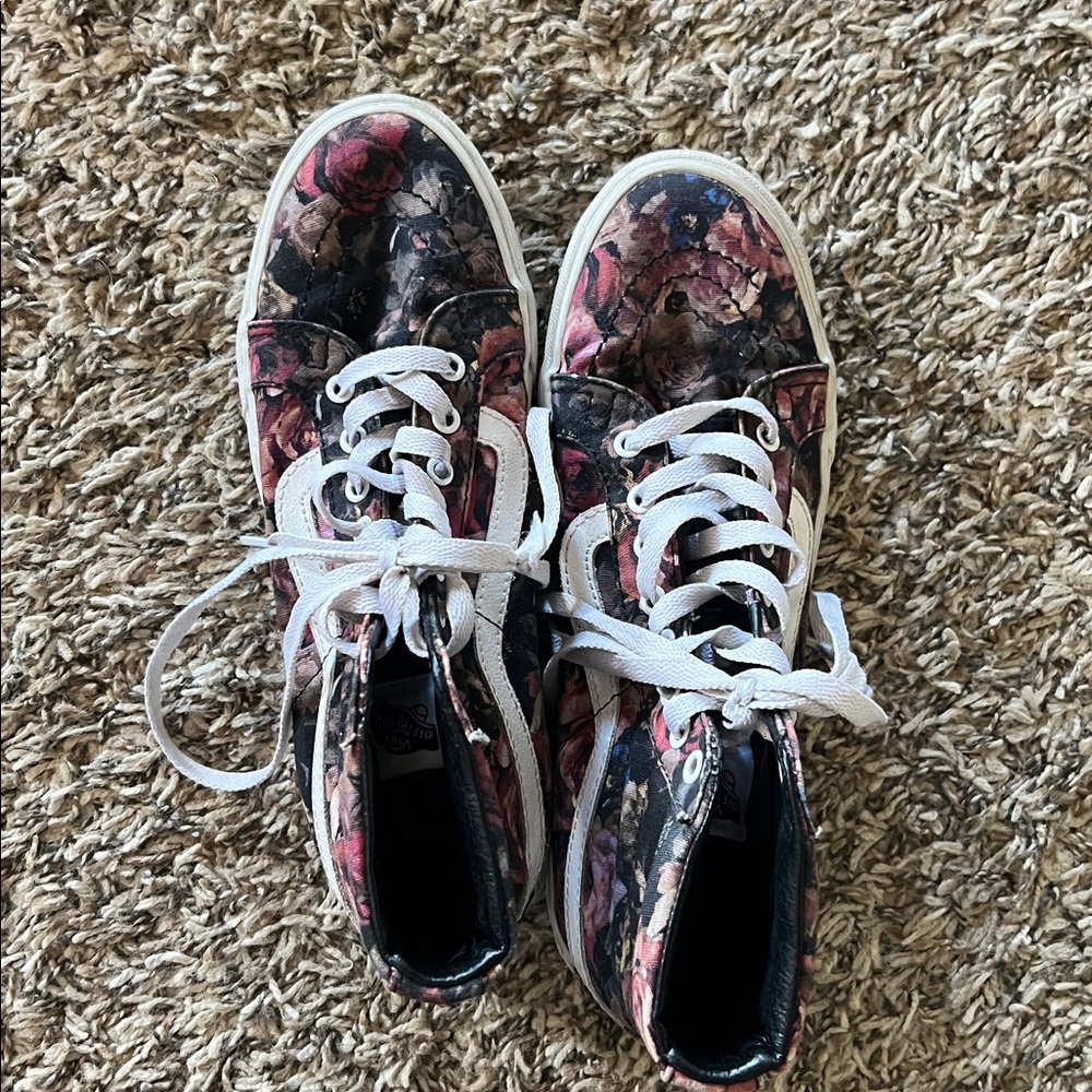 Vans Women's Floral High-Top Sneakers - Pink and Black